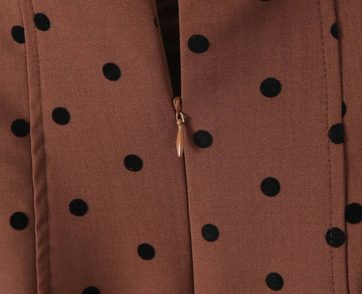 Coffee Polka Dot Halter Mini Dress