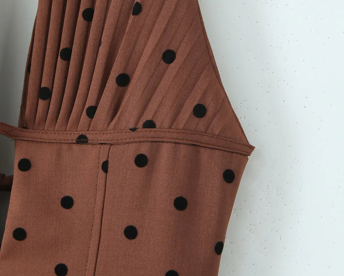 Coffee Polka Dot Halter Mini Dress