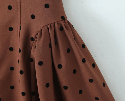 Coffee Polka Dot Halter Mini Dress