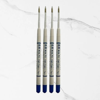 Set of 4 Plastic Jotter Refills Blue Ink | 0.6mm Fine Point | Smooth Writing | Compatible Ball Pen Refills