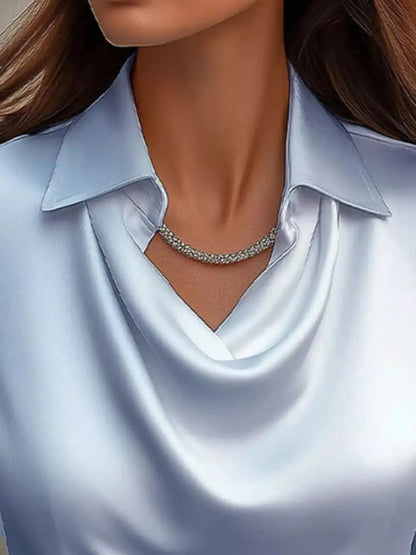 Full Size Satin Cowl Neck Long Sleeve Blouse Plus Size