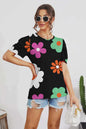 Blusa de manga corta con cuello redondo y flores FAM-FAM