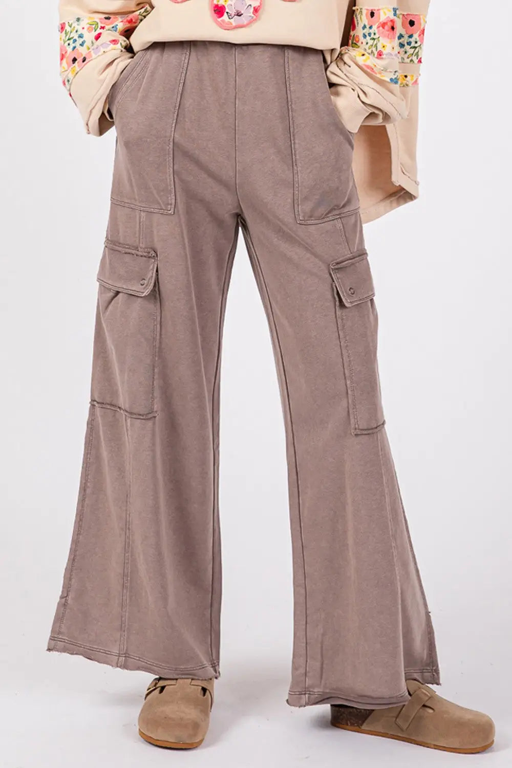 Pantalones anchos de punto con lavado mineral de rizo de SAGE + FIG