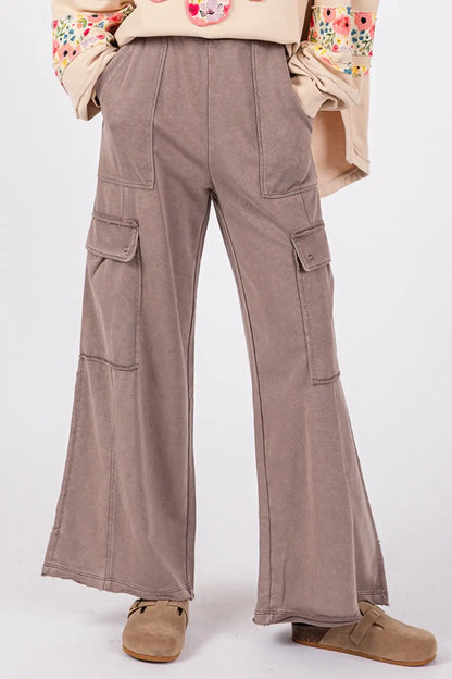 Pantalones anchos de punto con lavado mineral de rizo de SAGE + FIG