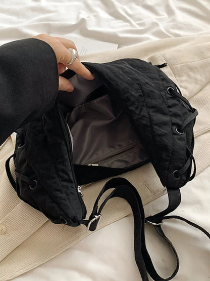 Bolso bandolera de poliéster con cordones