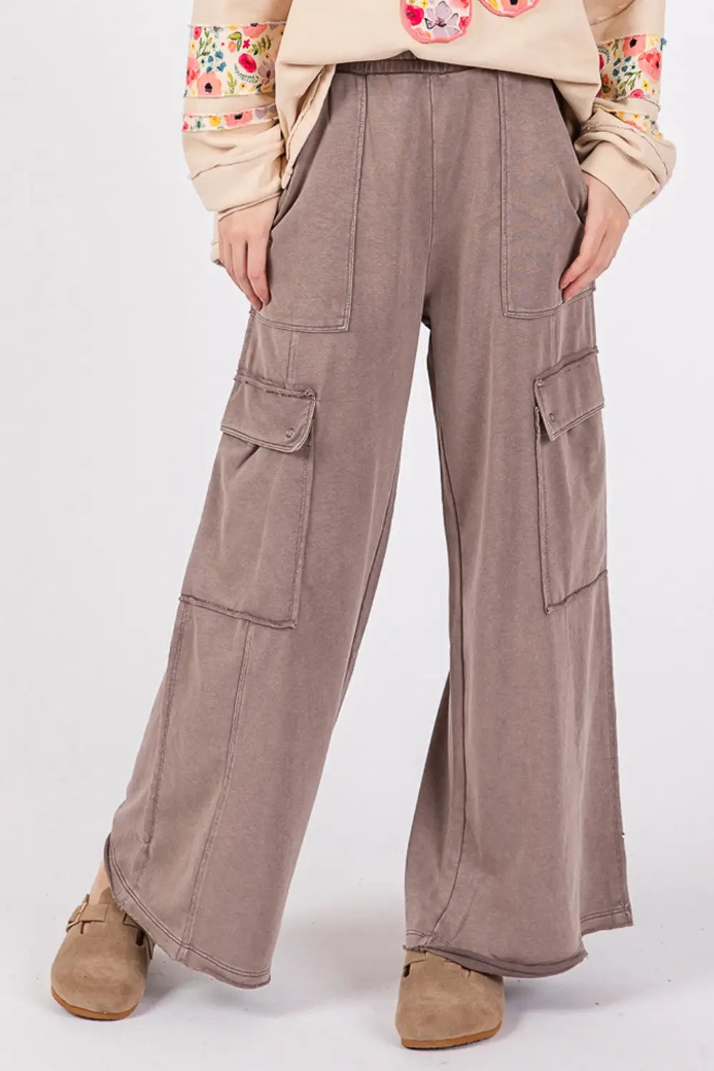 Pantalones anchos de punto con lavado mineral de rizo de SAGE + FIG