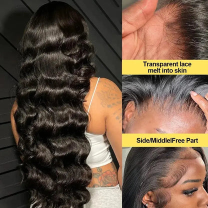100% Human Hair Brazilian 30 40 Inch Body Wave 13x4 HD Transparent Lace Front Wig black 13x6 Lace Frontal Wigs Pre Plucked