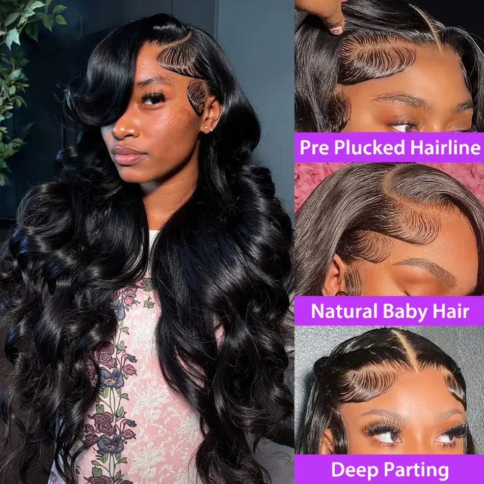 100% Human Hair Brazilian 30 40 Inch Body Wave 13x4 HD Transparent Lace Front Wig black 13x6 Lace Frontal Wigs Pre Plucked