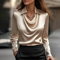 Full Size Satin Cowl Neck Long Sleeve Blouse Plus Size