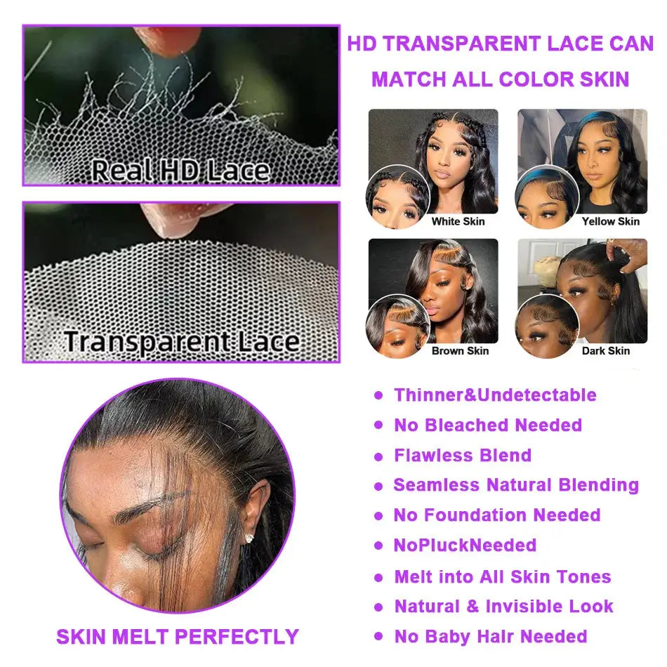 100% Human Hair Brazilian 30 40 Inch Body Wave 13x4 HD Transparent Lace Front Wig black 13x6 Lace Frontal Wigs Pre Plucked