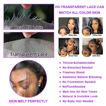 100% Human Hair Brazilian 30 40 Inch Body Wave 13x4 HD Transparent Lace Front Wig black 13x6 Lace Frontal Wigs Pre Plucked