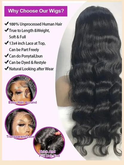 100% Human Hair Brazilian 30 40 Inch Body Wave 13x4 HD Transparent Lace Front Wig black 13x6 Lace Frontal Wigs Pre Plucked