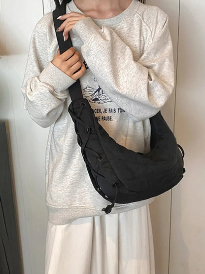 Bolso bandolera de poliéster con cordones