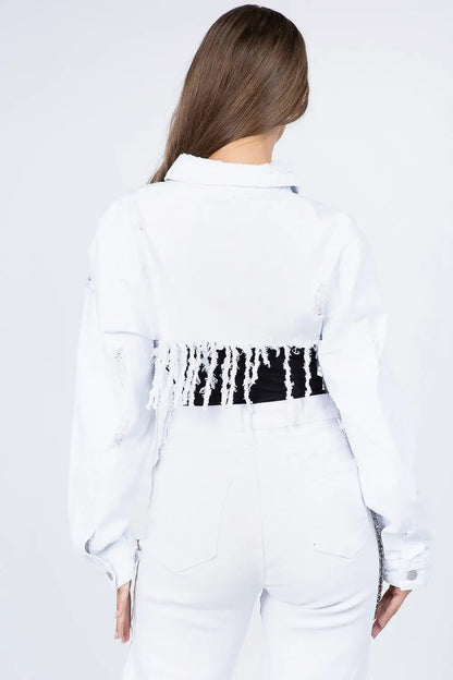 Chaqueta vaquera desgastada con dobladillo deshilachado de American Bazi