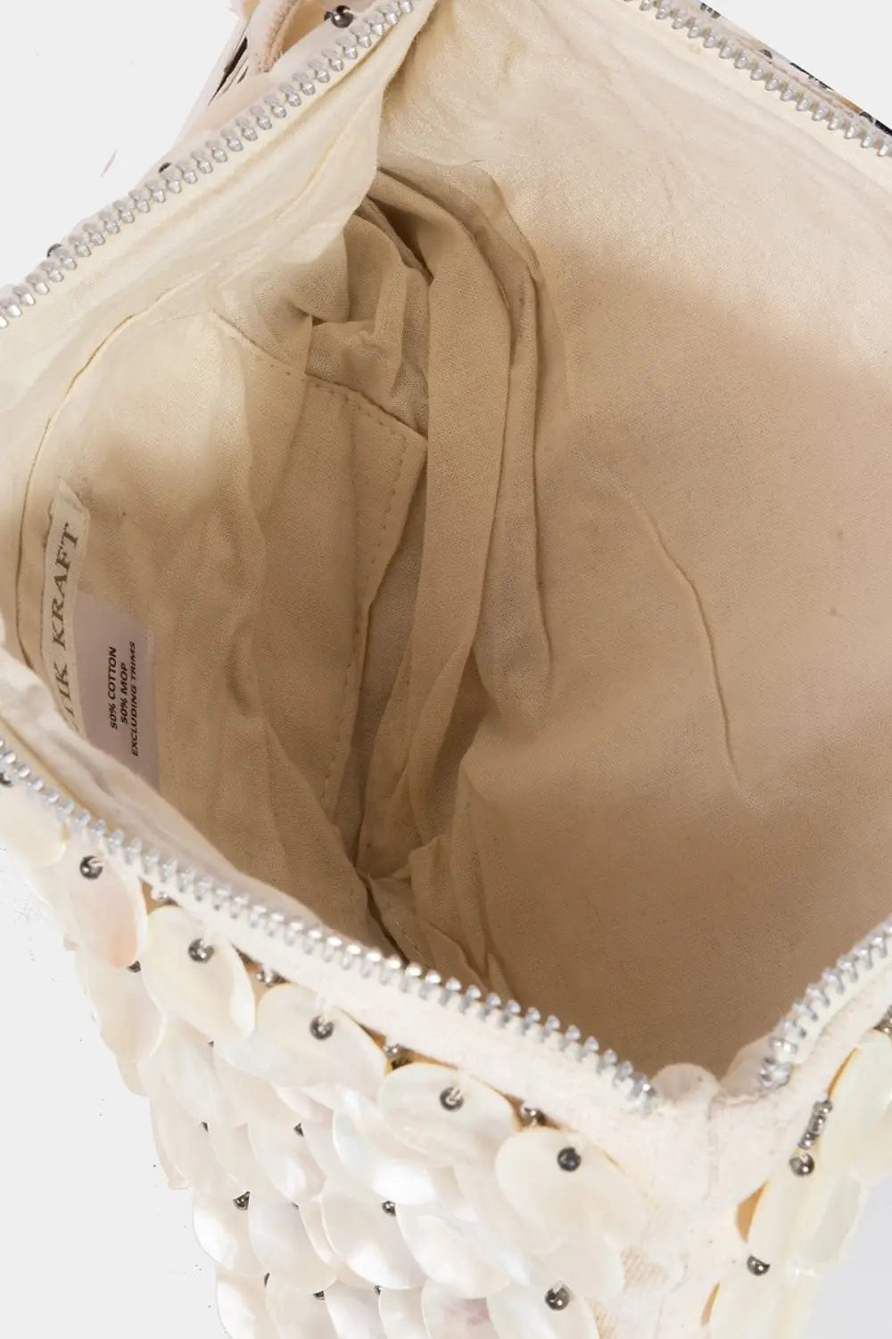 Bolso rectangular con cuentas y discos de nácar Fame