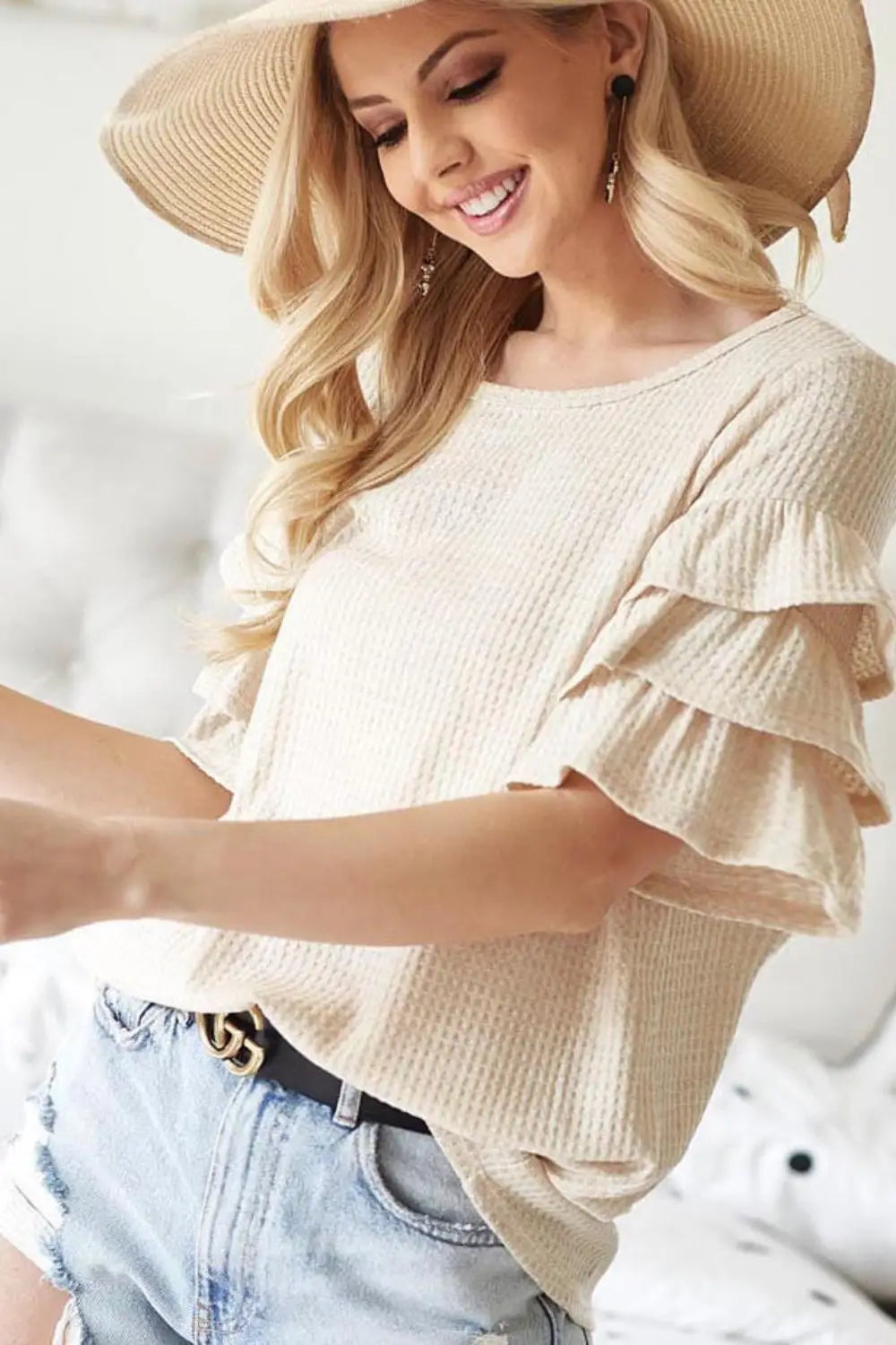 Blusa con mangas con volantes y capas de punto gofre BiBi